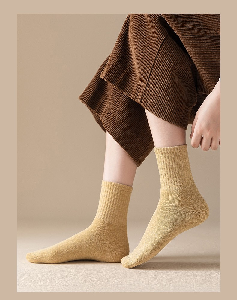 莫代尔10双装袜子女秋冬季中筒纯棉袜纯色保暖毛圈袜加厚加绒地板毛巾
