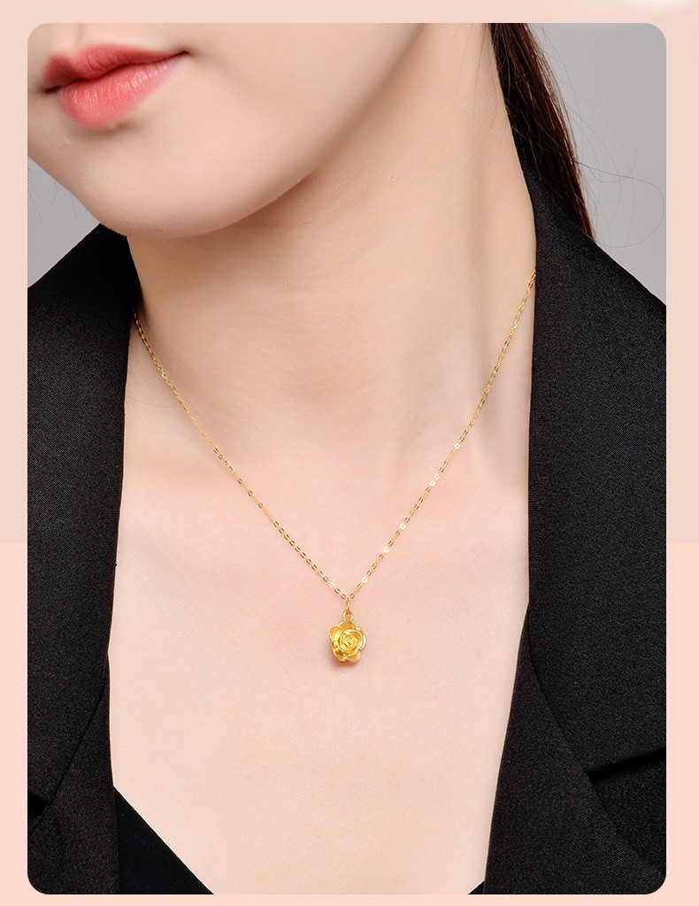 老凤凰黄金项链女款足金莲花吊坠套链节日生日礼物送