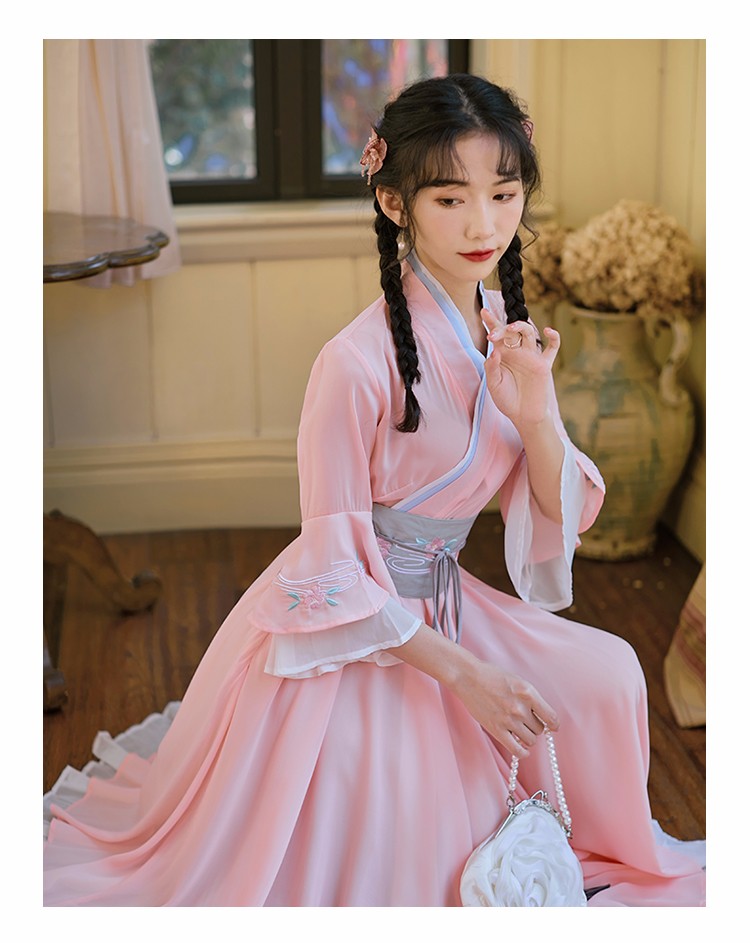 21年女装套装改良汉服绣花古风交领大摆裙连衣裙复古文艺汉元素民族风