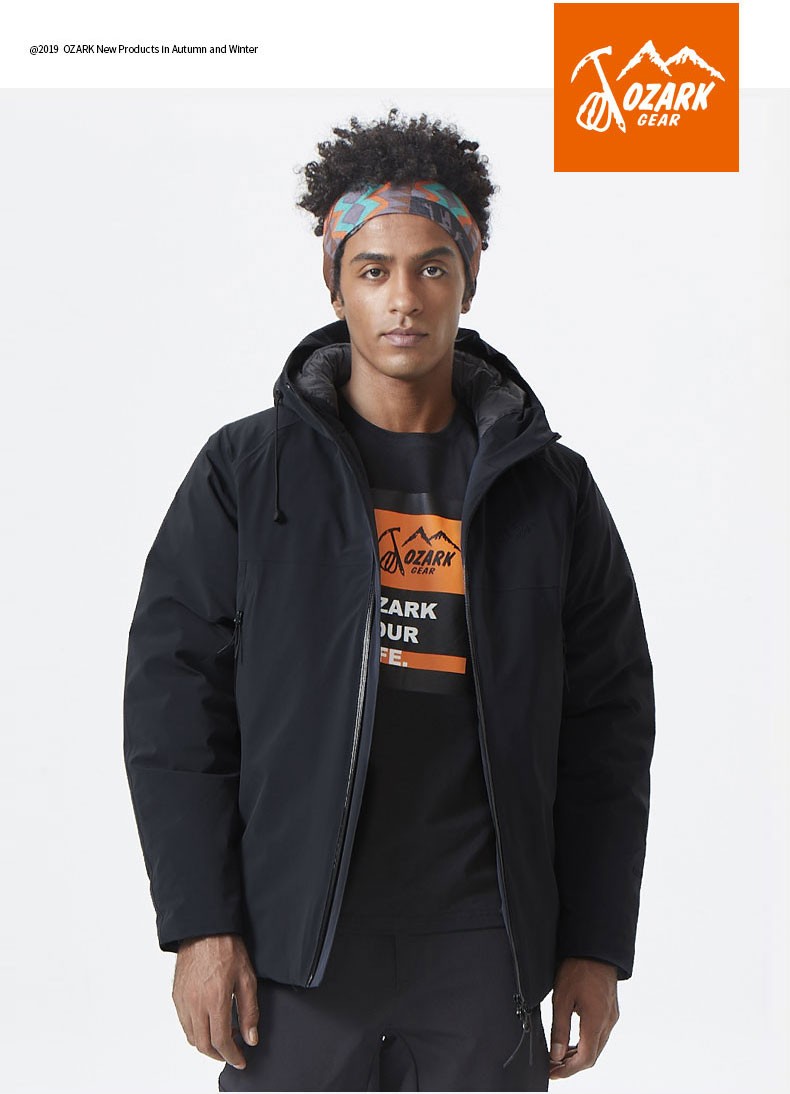 ozark奥索卡鹅绒羽绒服男短款连帽防风防寒服155633黑色301xl180充绒