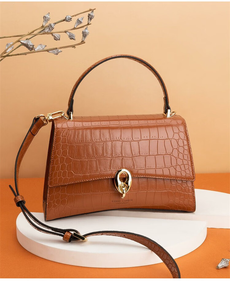 pierre cardin皮尔卡丹奢侈品包包女包牛皮单肩包女士斜挎包手提包
