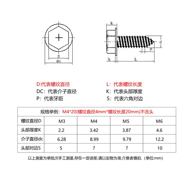 m3m4m5m6 304不锈钢法兰面外六角自攻螺丝螺钉带垫外六角自攻钉 m4*25