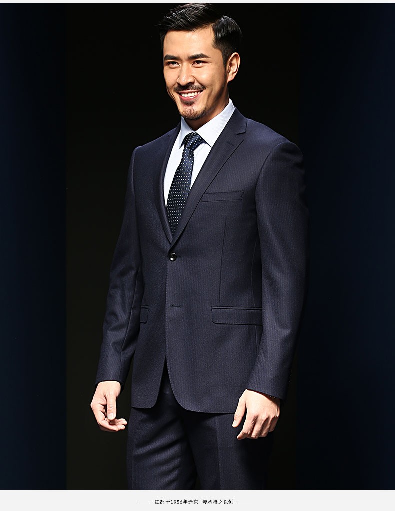 红都时尚修身新郎服羊毛西服套装男士西装套装商务绅士正装套西aj5