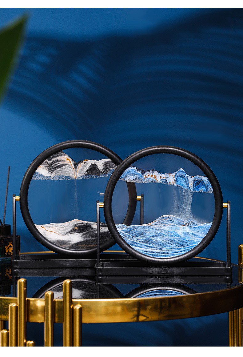 智物有语流沙画摆件3d立体圆形沙漏画装饰品带支架创意玻璃工艺流动