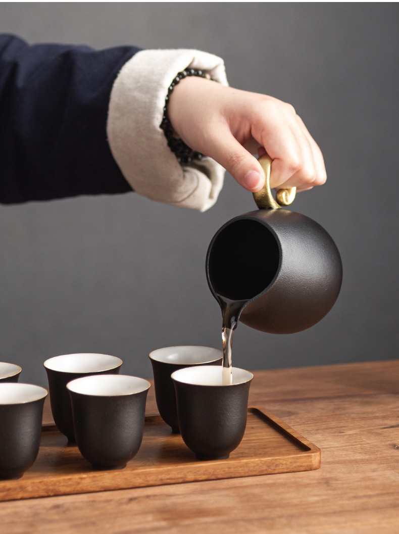 自动泡茶器陶瓷茶具冲茶器牛来运转自动茶具套装黑砂釉高档礼盒包装