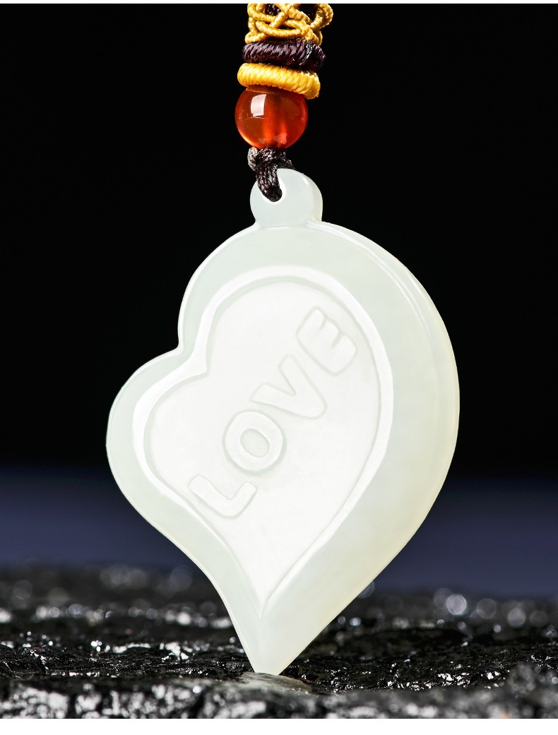 渊之玉 和田玉心心相印玉吊坠男女情侣款玉佩一对玉项链挂件定情信物