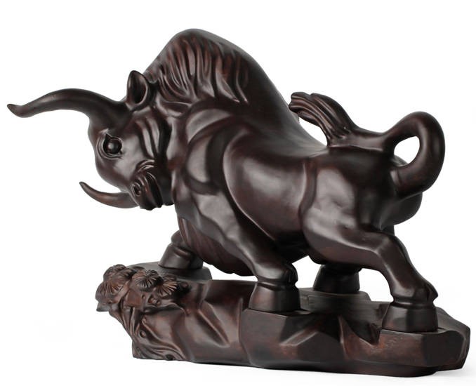 佰爵京客 牛气冲天木雕牛工艺品实木质生肖牛摆件全木斗牛别墅玄关