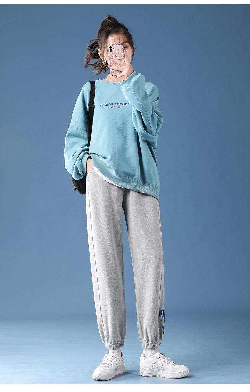 好梦雅加绒加厚灰色运动裤女裤子秋冬款2021新款时尚宽松束脚休闲百搭