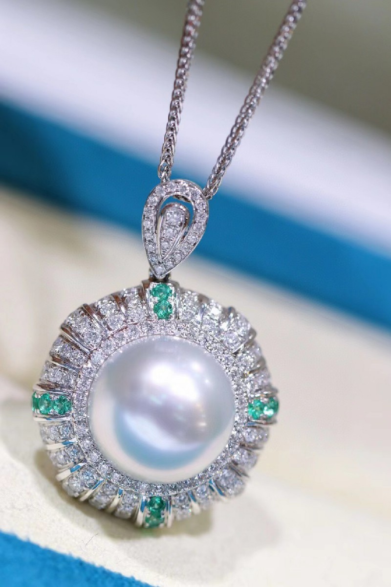 南洋半岛澳白珍珠吊坠海水珍珠项链18k金镶嵌轻奢名媛锁骨链送女友