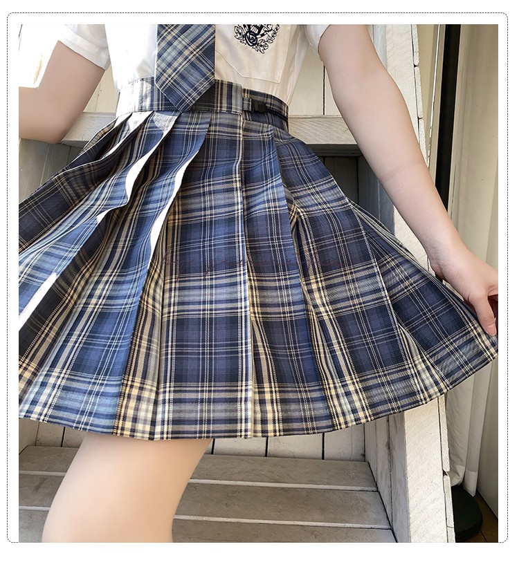 晒海jk制服日系百褶裙格裙子学生衬衫半身裙套装百搭学院风 晒海格裙