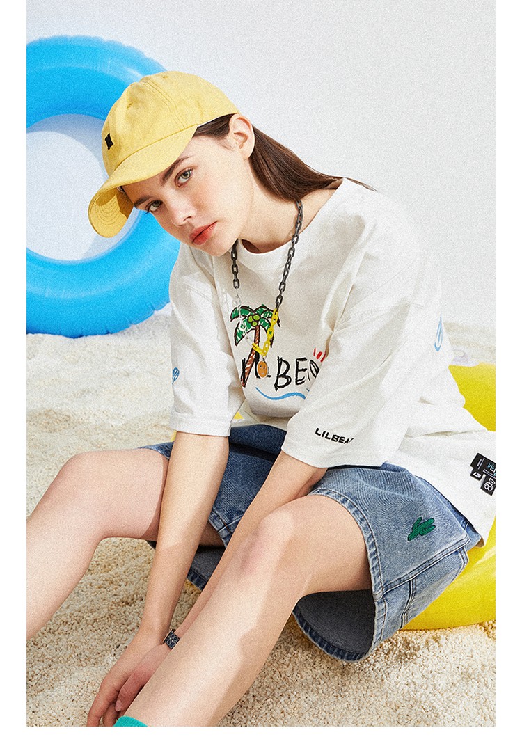 lilbear小熊男士t恤宽松百搭纯棉短袖潮流街头美式上衣情侣夏装潮黑色