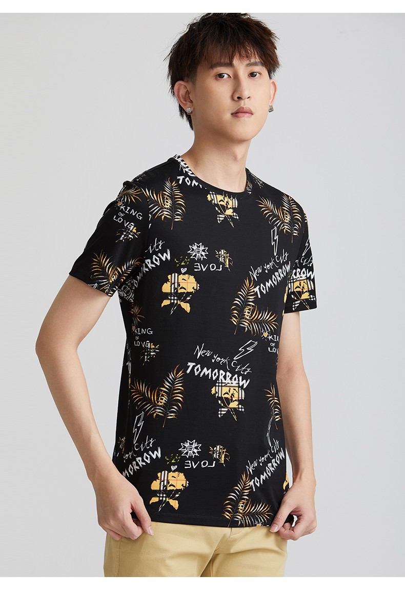 群豪男装短袖t恤男2021夏季新款圆领t恤潮流半袖印花打底衫男上衣a126