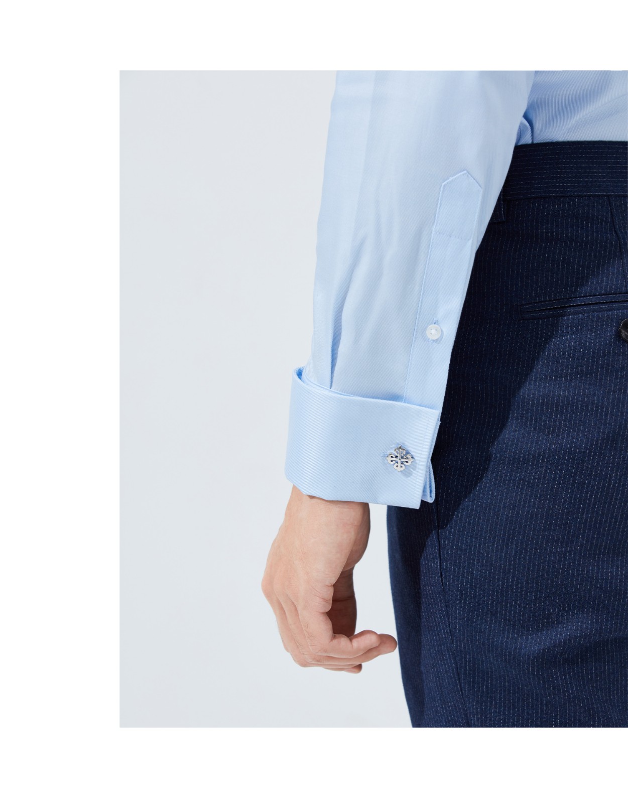 hany法式衬衫男士长袖潮流商务时尚蓝色衬衣上班青年新款男 科莫淡蓝