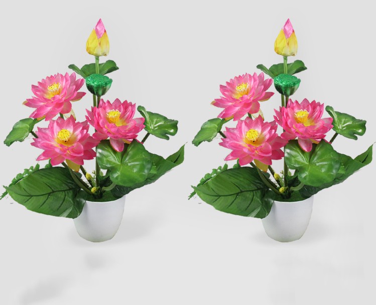 莲花供佛花小套装观音菩萨装饰花佛堂装饰品摆件 大红(带塑料盆)2盆