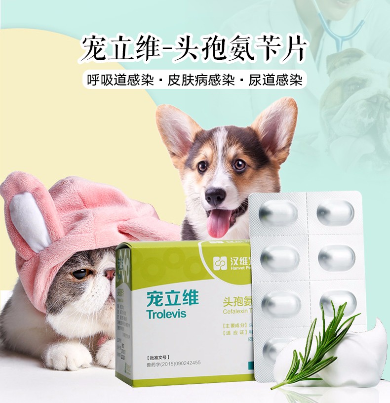 汉维宠仕宠立维头孢氨苄片宠物速诺片拜有利猫狗通用消炎药脓皮症皮肤