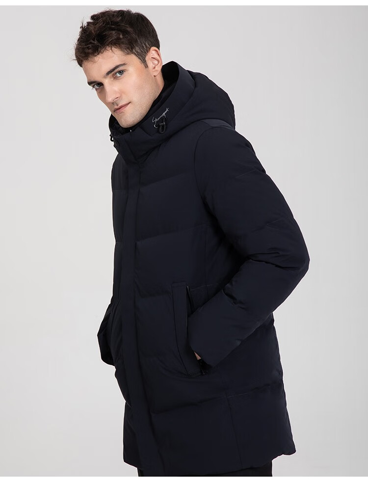 雪伦鹅绒羽绒服男中长款2022年新款秋冬外套连帽休闲商务风 12612