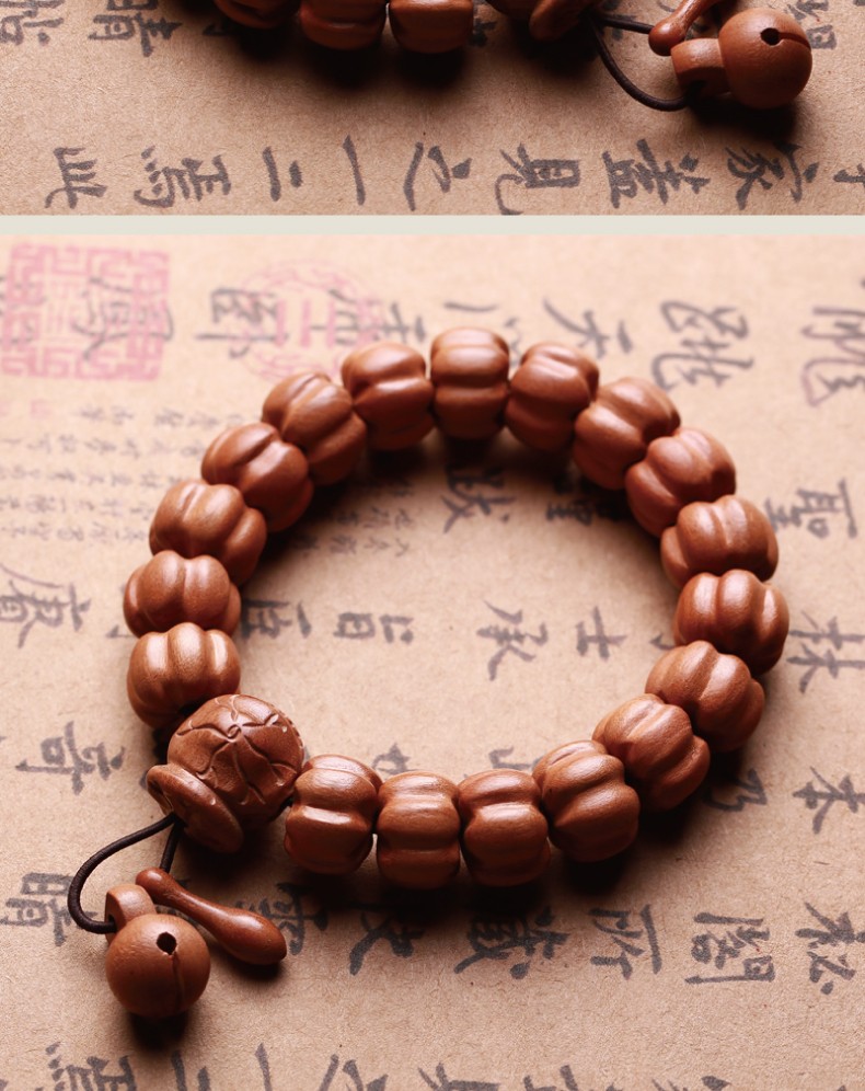 九源轩 天然桃木手串发财瓜木鱼佛珠手链男女情侣本命年木质饰品 16mm