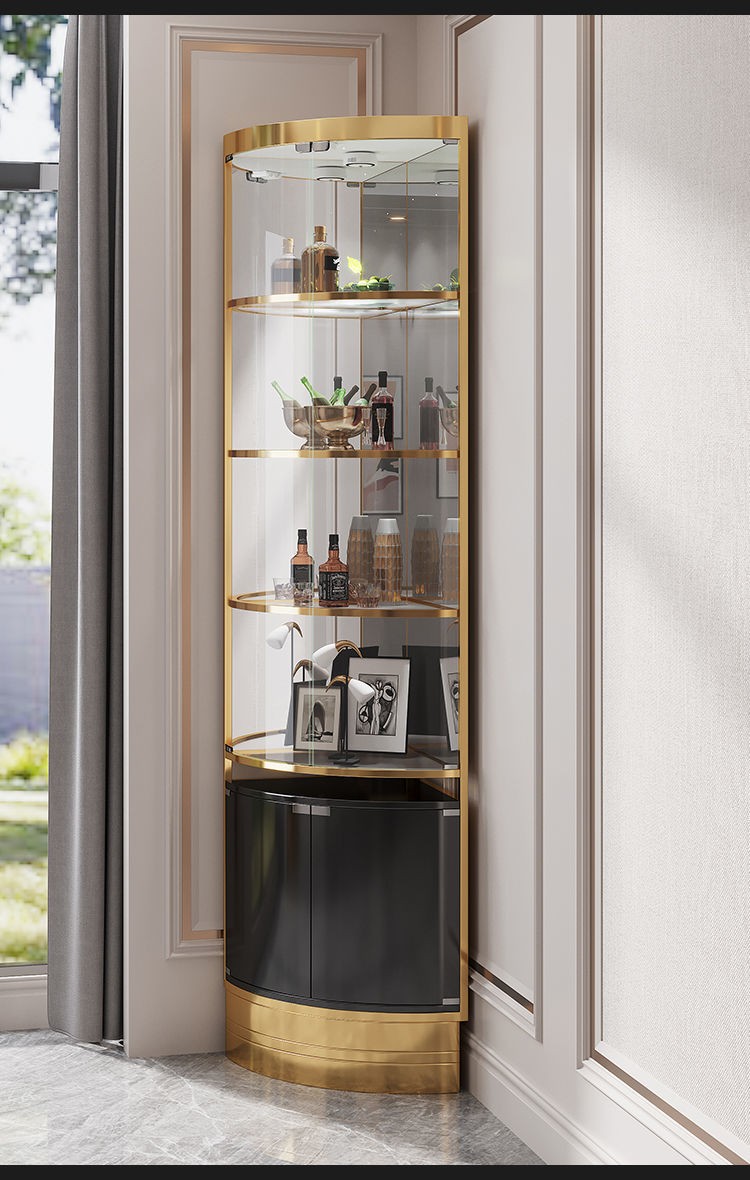 2022新款轻奢酒柜后现代家用餐厅三角红酒柜碧桂园样板房不锈钢转角