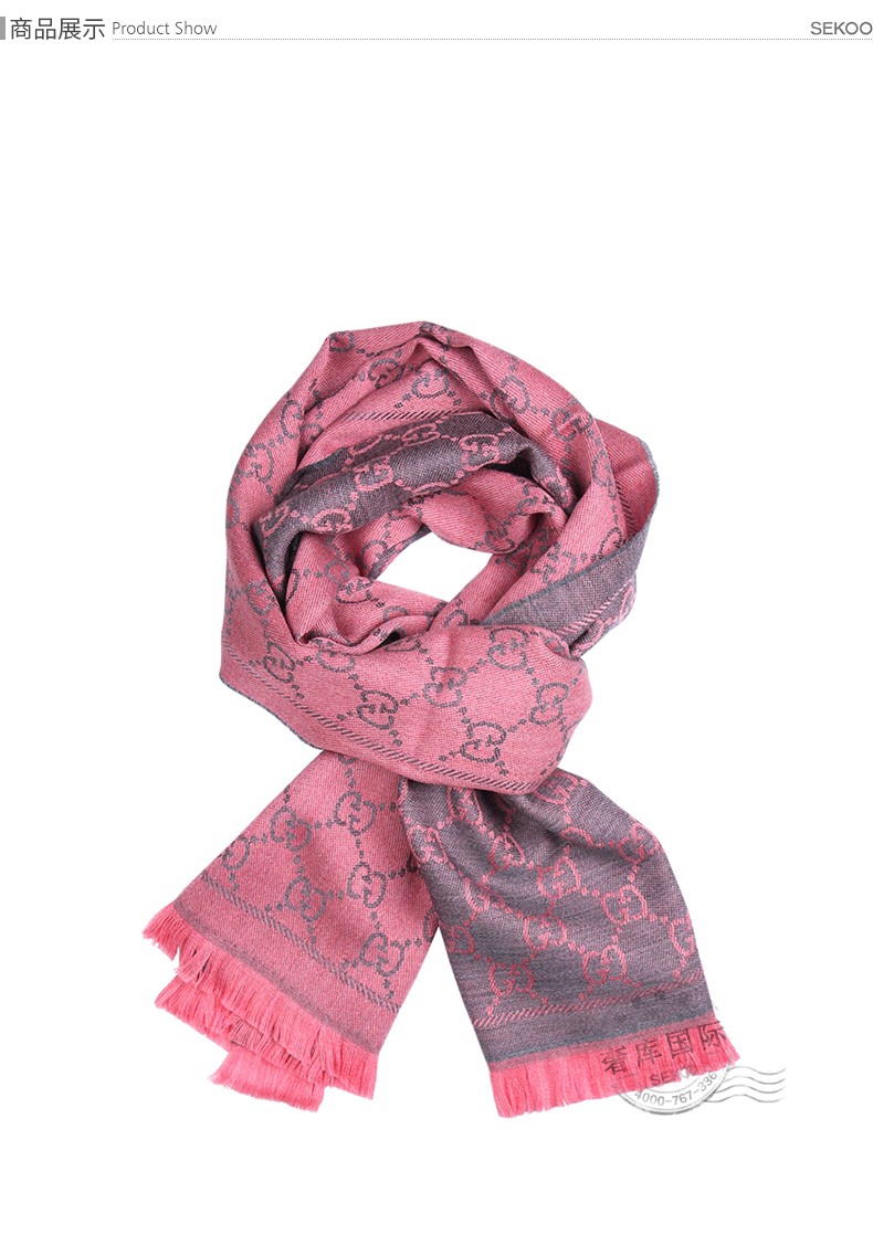 gucci古驰围巾女款玫红色流苏双g织花羊毛围巾133483g2001272
