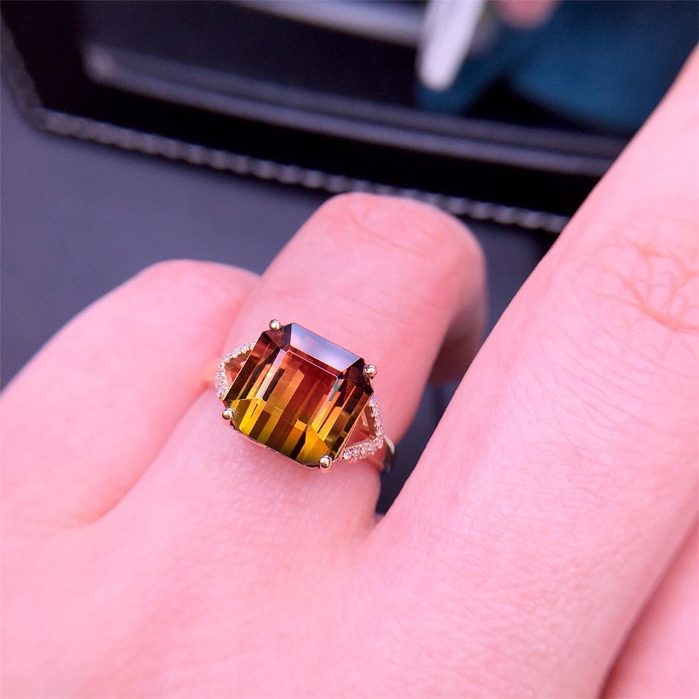 墨辰珠宝 天然西瓜碧玺戒指 彩色宝石18k金镶嵌 裸石6.