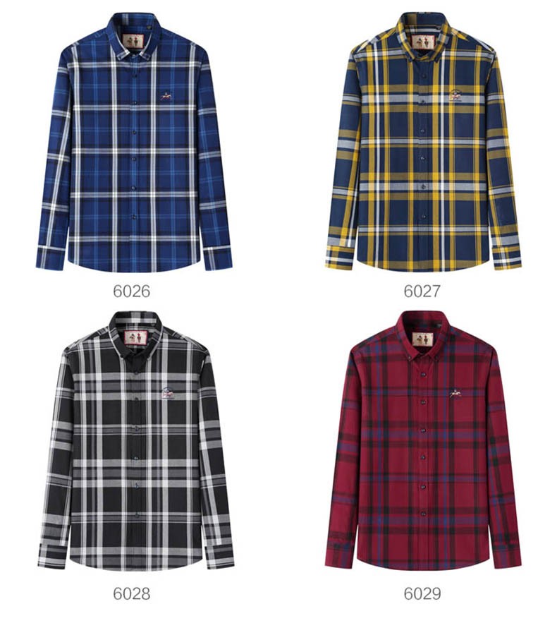 美国保罗格子衬衫男长袖免烫全棉商务休闲男装衬衣修身刺绣polo上衣