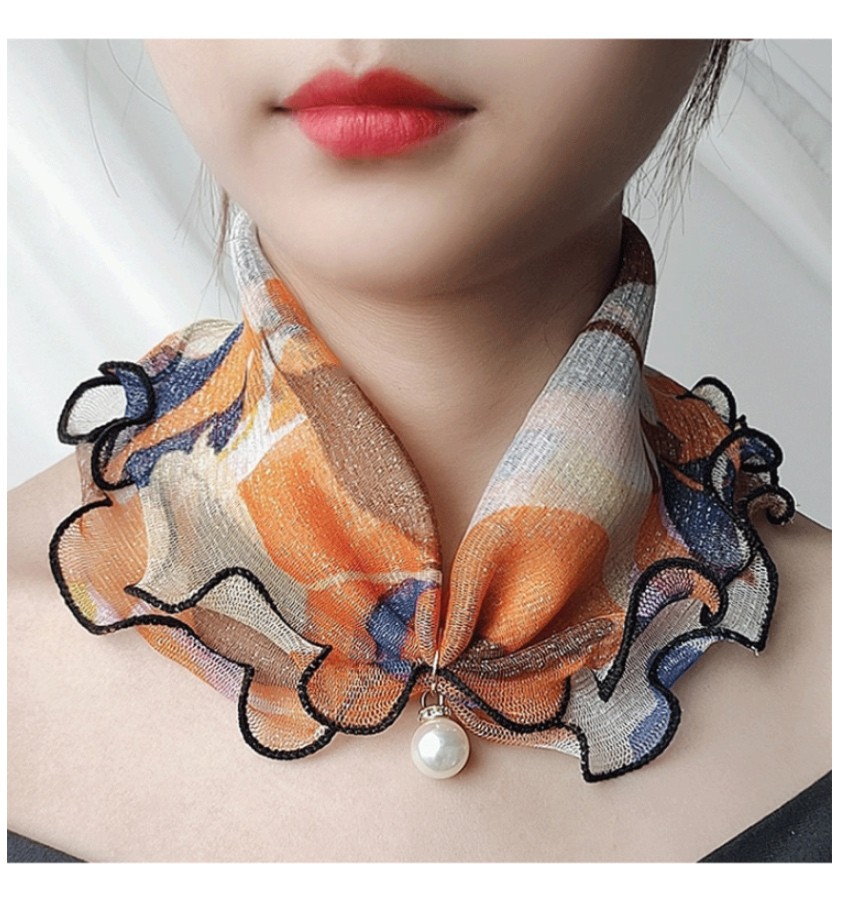 美丽公主丝巾女时尚百搭春秋薄款韩版洋气护脖小丝巾防晒脖套多功能