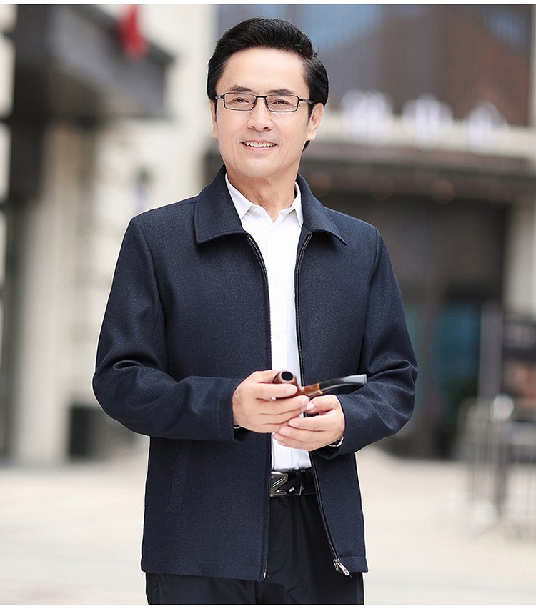 香港老爷车夹克男2021春秋款中年干部夹克爸爸装休闲上衣宽松外套中