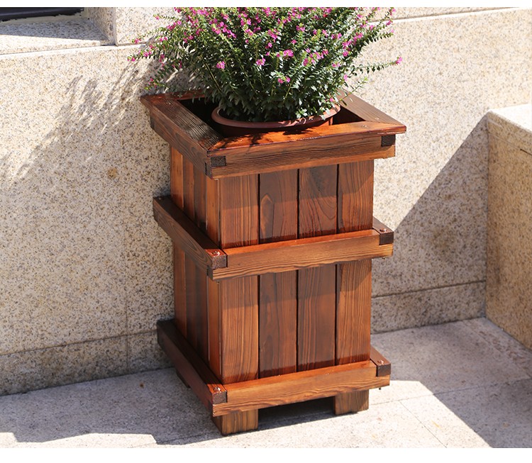 晶琳防腐木花箱户外实木花箱碳化木长方形花盆大号中号种植箱园林工程