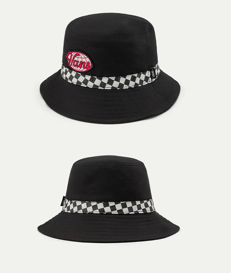 vans范斯官方 黑色棋盘格logo运动休闲女子渔夫帽 黑色 m/l头围:58cm