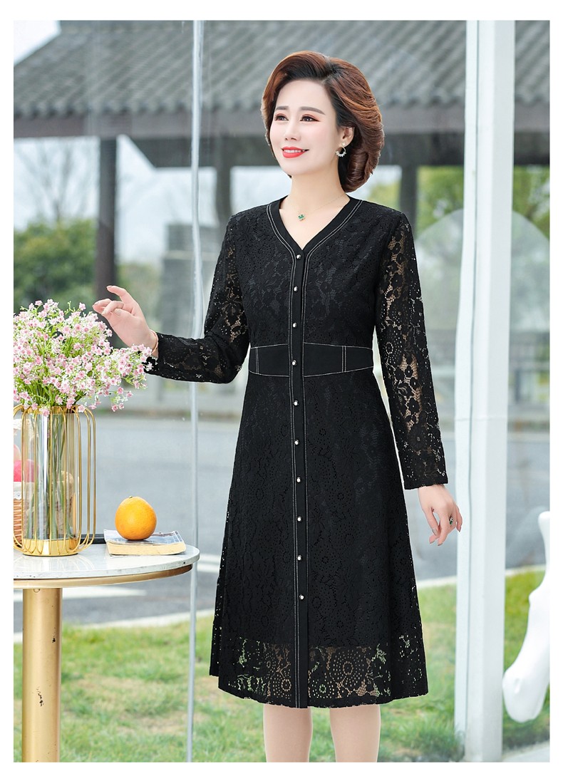 称美中老年女装春装长袖连衣裙405060岁新款中年妈妈装春夏季蕾丝裙子