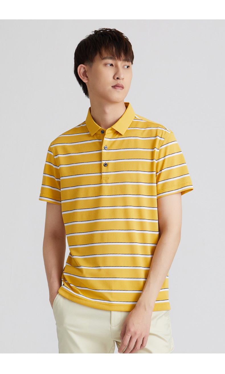 群豪男装2021春夏新款短袖polo男士桑蚕丝条纹翻领t恤时尚休闲衫 灰蓝