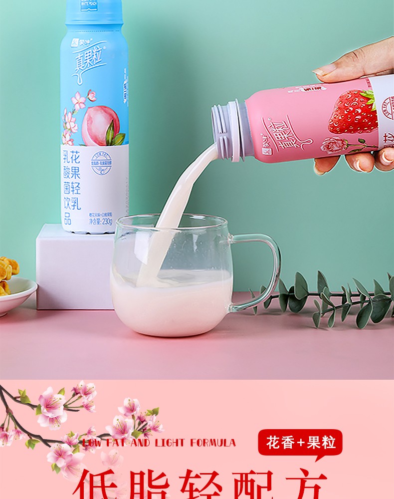 上海可发肖战代言真果粒花果轻乳饮樱花白桃玫瑰草莓味乳酸菌酸奶樱花