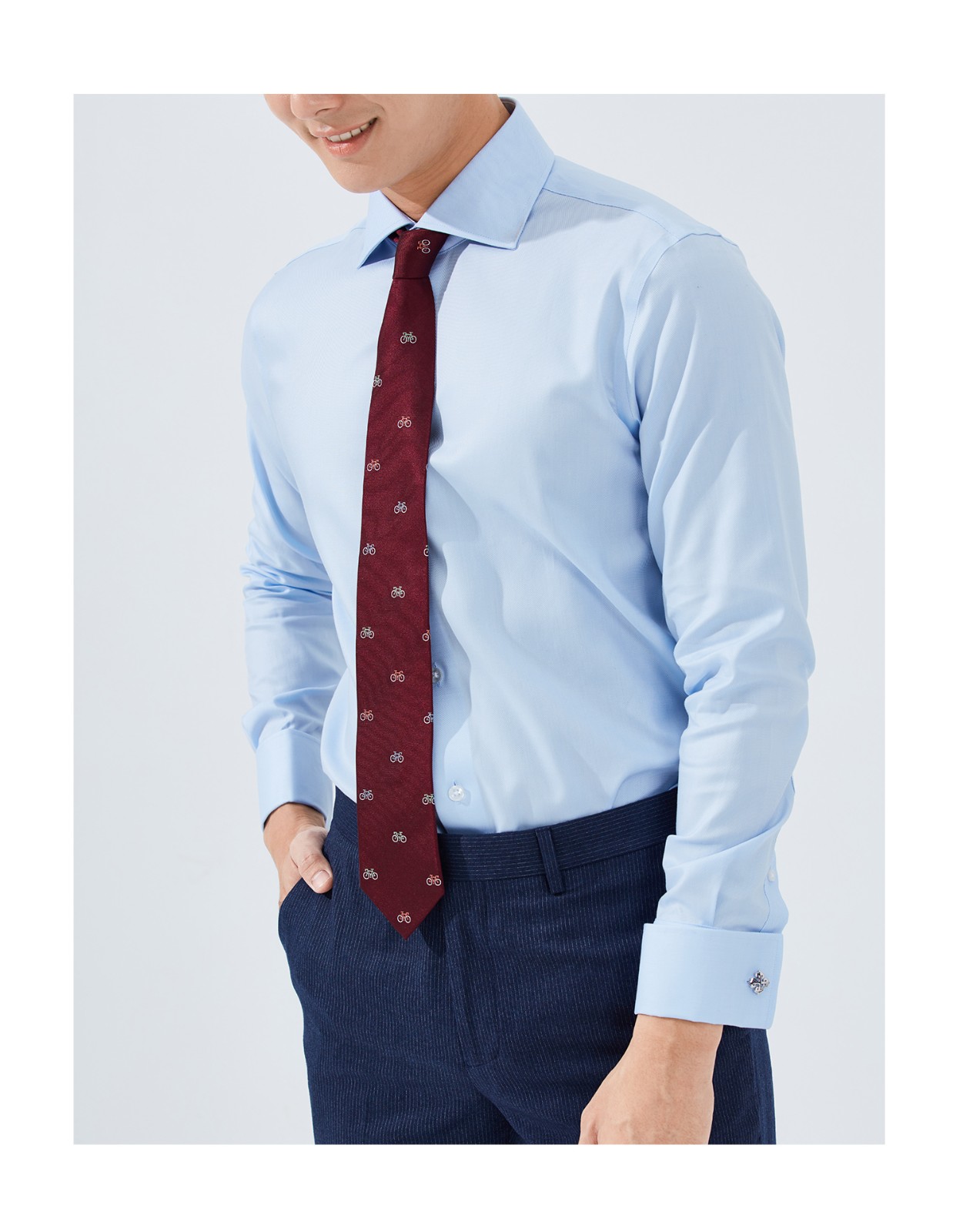 hany法式衬衫男士长袖潮流商务时尚蓝色衬衣上班青年新款男 科莫淡蓝