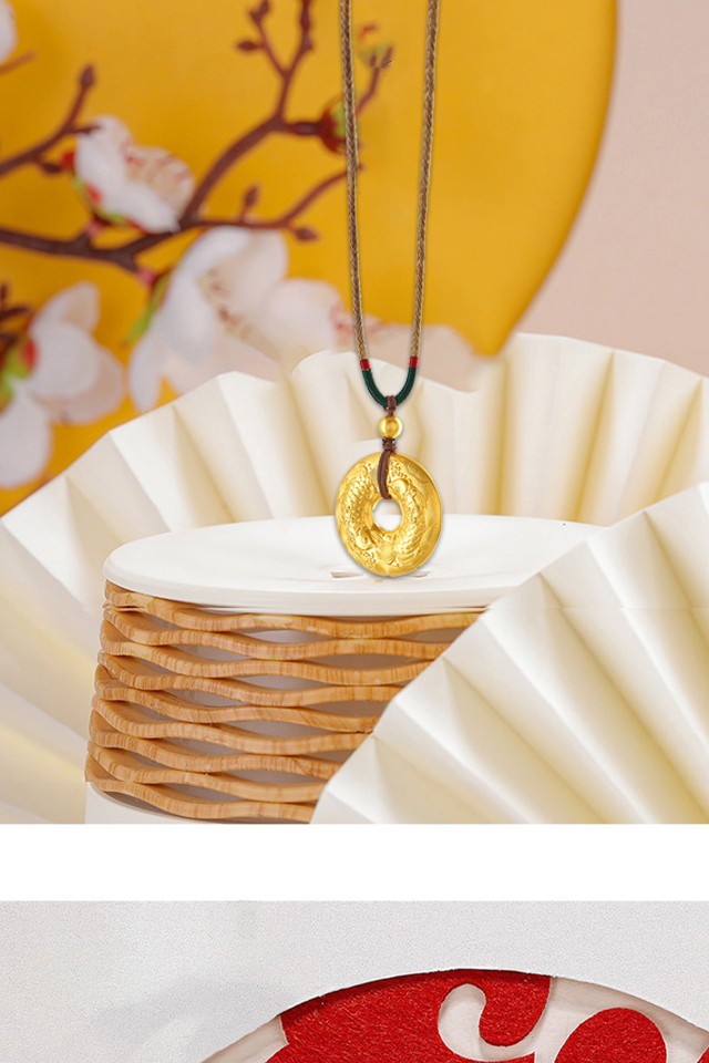 越王古法黄金双鱼纳福錾刻平安扣足金吊坠004662金重1648克