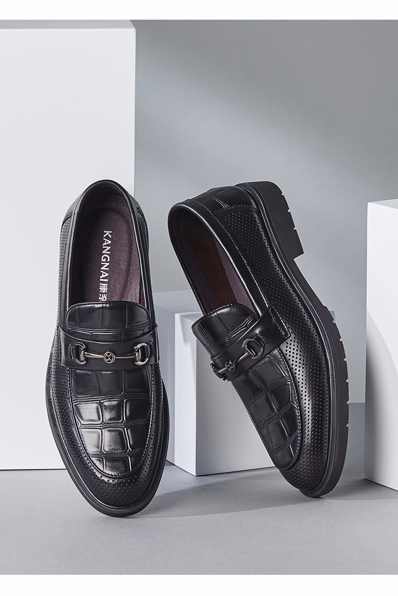 康奈男鞋夏季男士正装鞋时尚套脚商务圆头镂空皮鞋英伦风压花冲孔正装