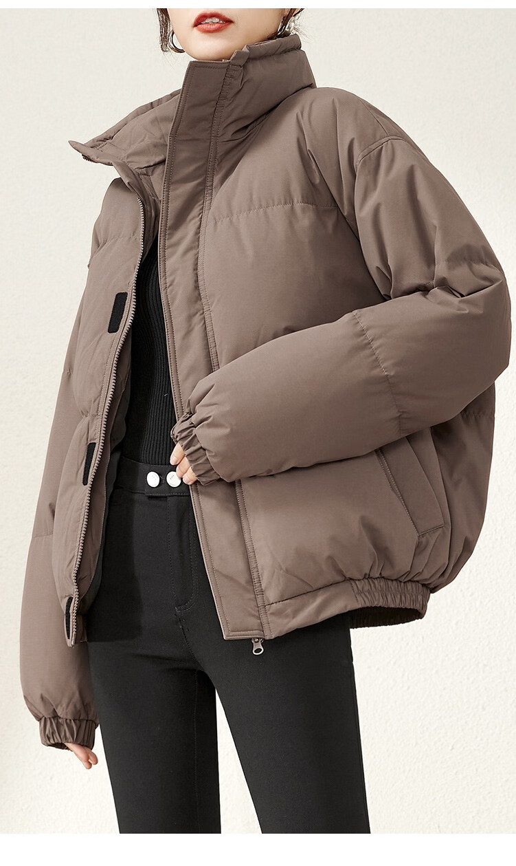 逸阳冬季新款羽绒服女短款宽松立领外套2021秋冬加厚黑色轻薄上衣