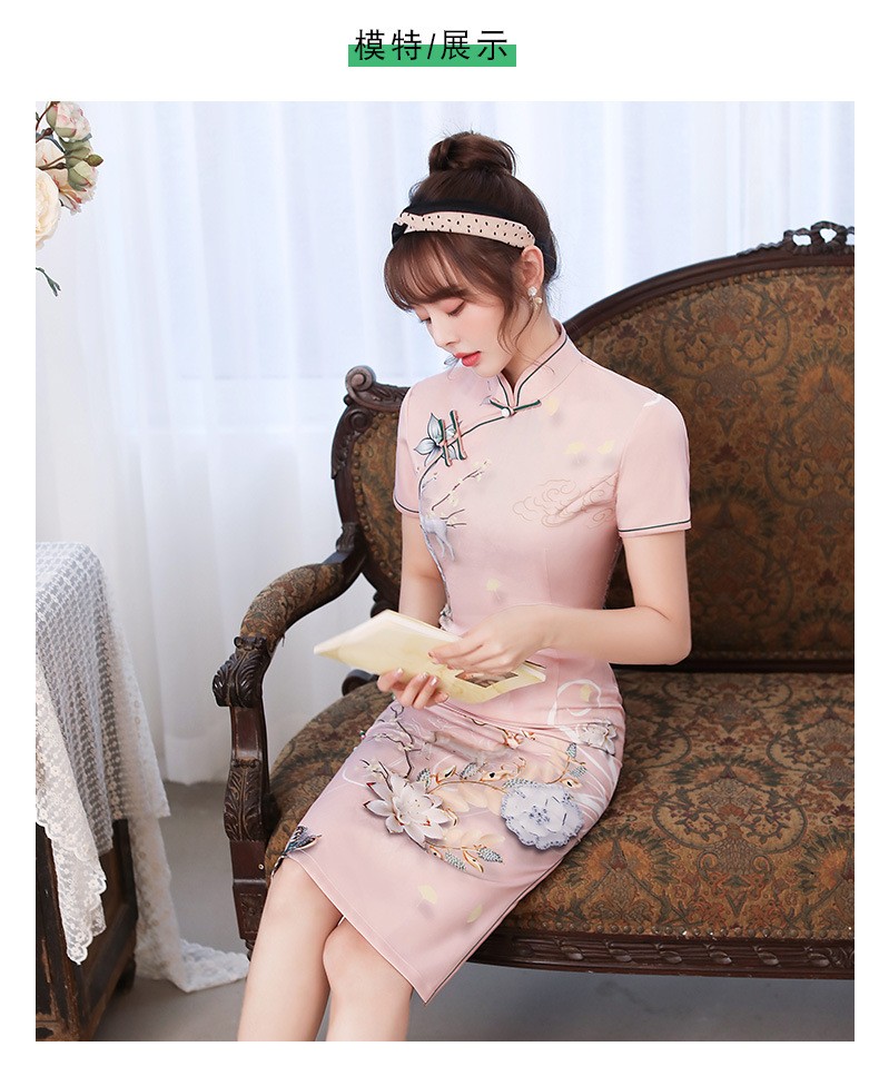 款旗袍裙礼服夏季短袖连衣裙中年新款妈妈改良夏装团服年轻款复古少女