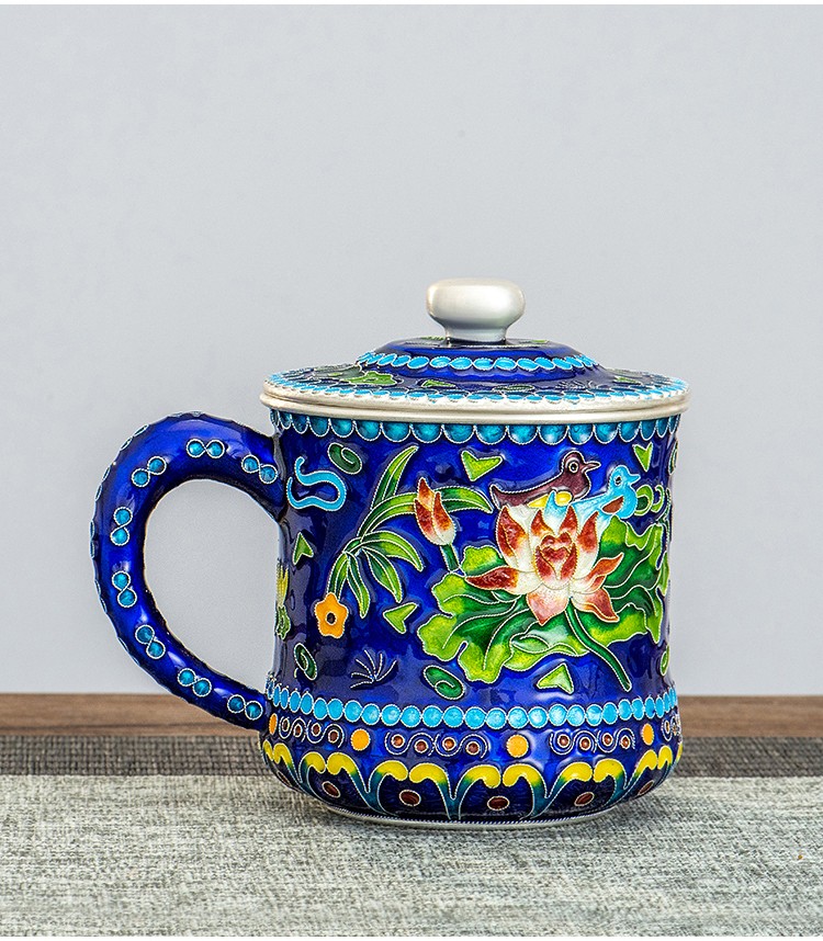 银器时代景泰蓝纯手工马克杯足银999茶杯银胎掐丝珐琅茶杯银杯子b款