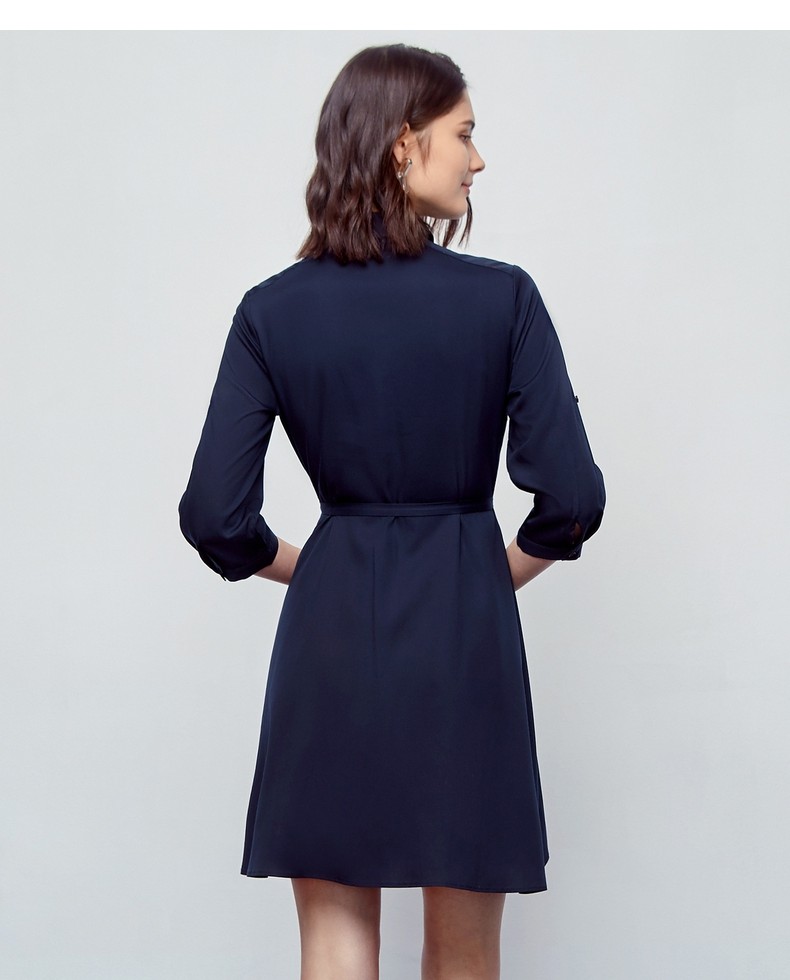 g2000女装春夏新款双门襟设计感翻领休闲工装风系带连衣裙女11762010