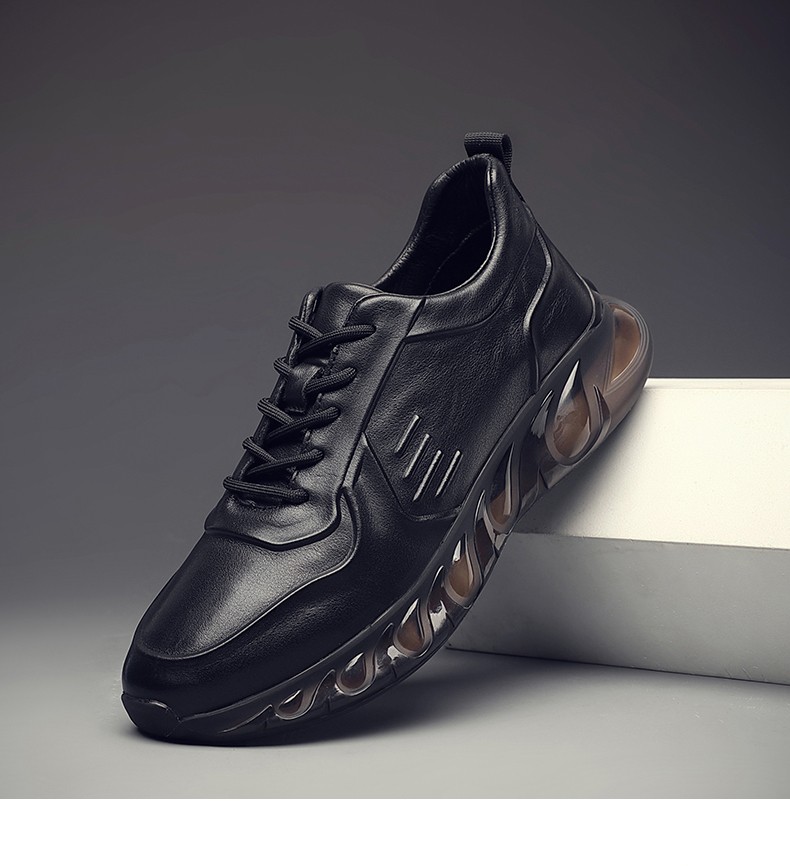 hangten欢腾男鞋新款春季黑色时尚牛皮休闲鞋男士软底舒适运动鞋12315