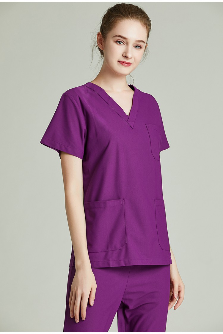 提灯天使 进口面料洗手衣 防静电 修身版型女 套装 多款可选 8033紫色