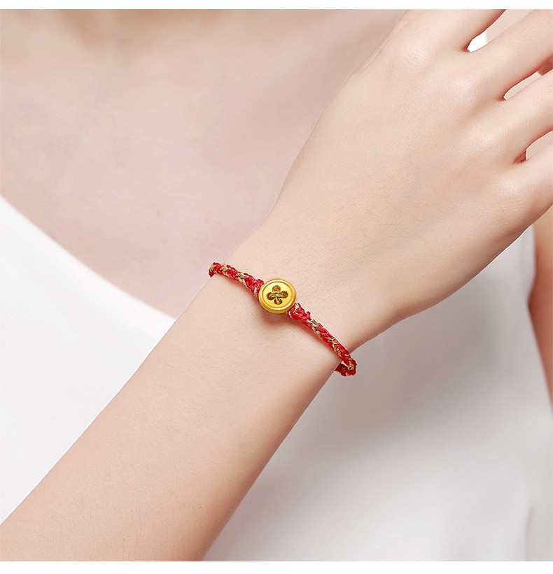 萃宝荷 黄金纽扣手链黑金扭转乾坤999足金扣子转运珠编织男女情侣款