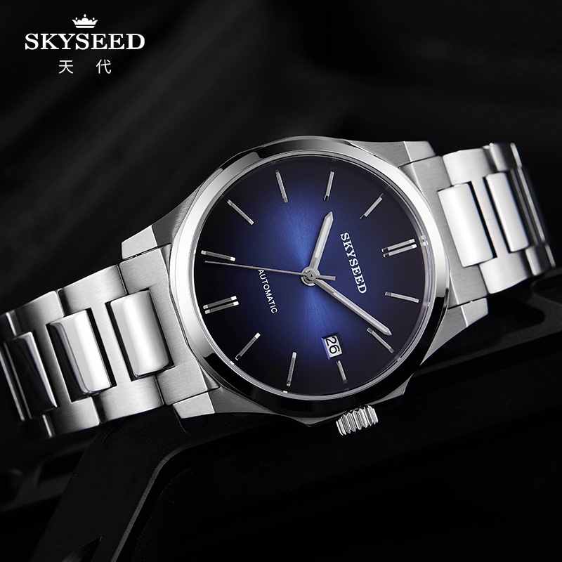 天代手表简约大方日历刻度自动机械表 蓝色【图片 价格 品牌 报价】