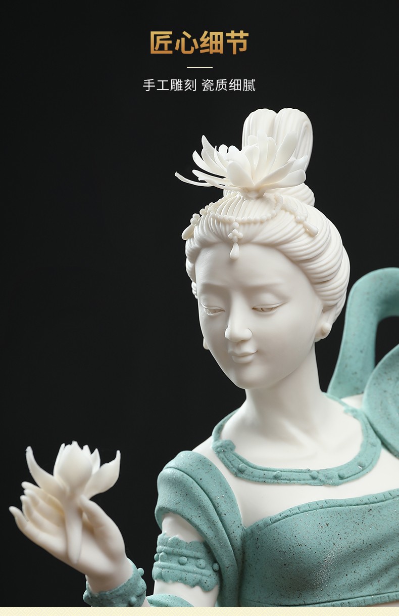 戴玉堂跳舞的仙女古代美女仕女陶瓷人物摆件天女散花德化瓷雕艺术工艺