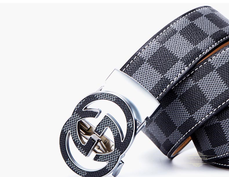 法玛莎品牌皮带男士裤带真皮腰带自动扣休闲百搭牛皮礼物银色105cm