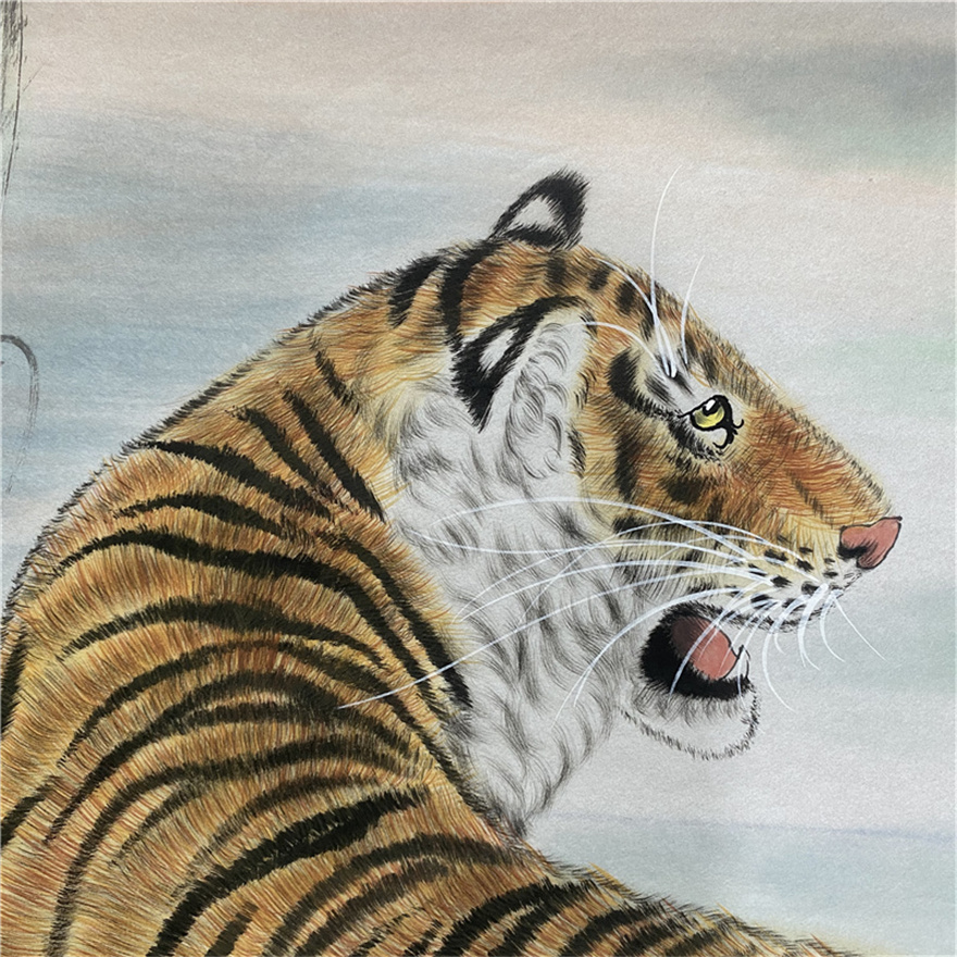 上山虎气吞山河屋中挂虎主人有福上山虎乃步步高升之意谭乐丹