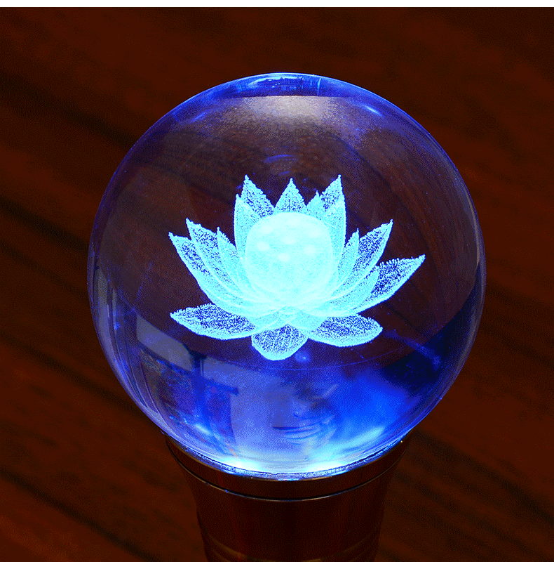 艺巅吉彩 佛灯 七彩供灯佛具用品透明水晶球莲花灯佛灯led插电佛前灯