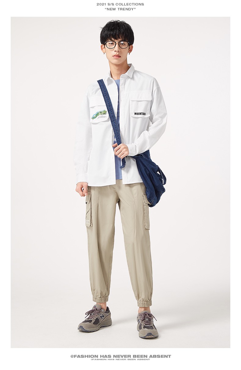 以纯线上品牌a21春季2021新款男装磨毛宽松翻领长袖全开襟衬衫男士