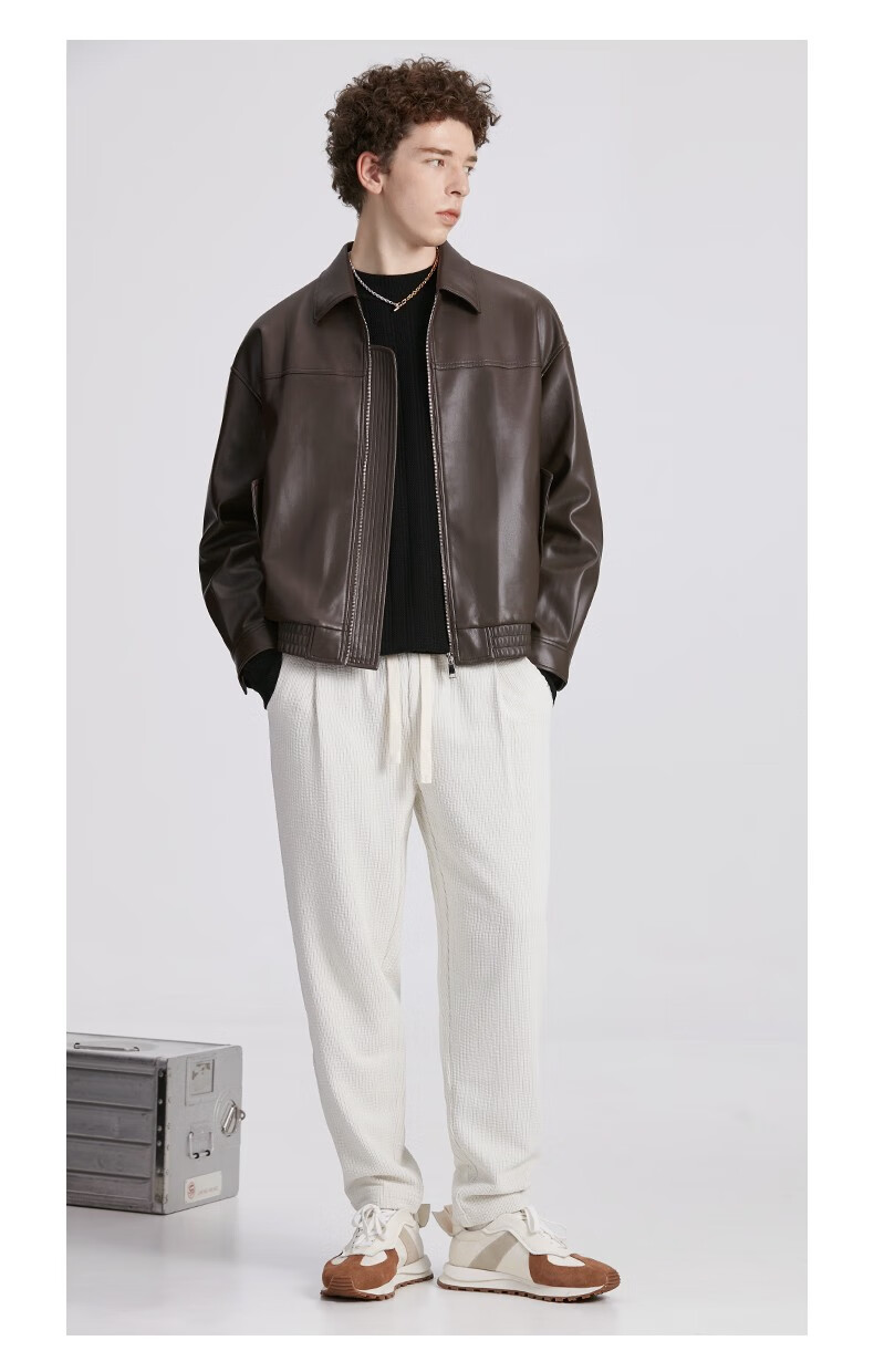 【商城同款】anyview 皮衣夹克男装 复古机车风仿小羊p手感面料皮夹克