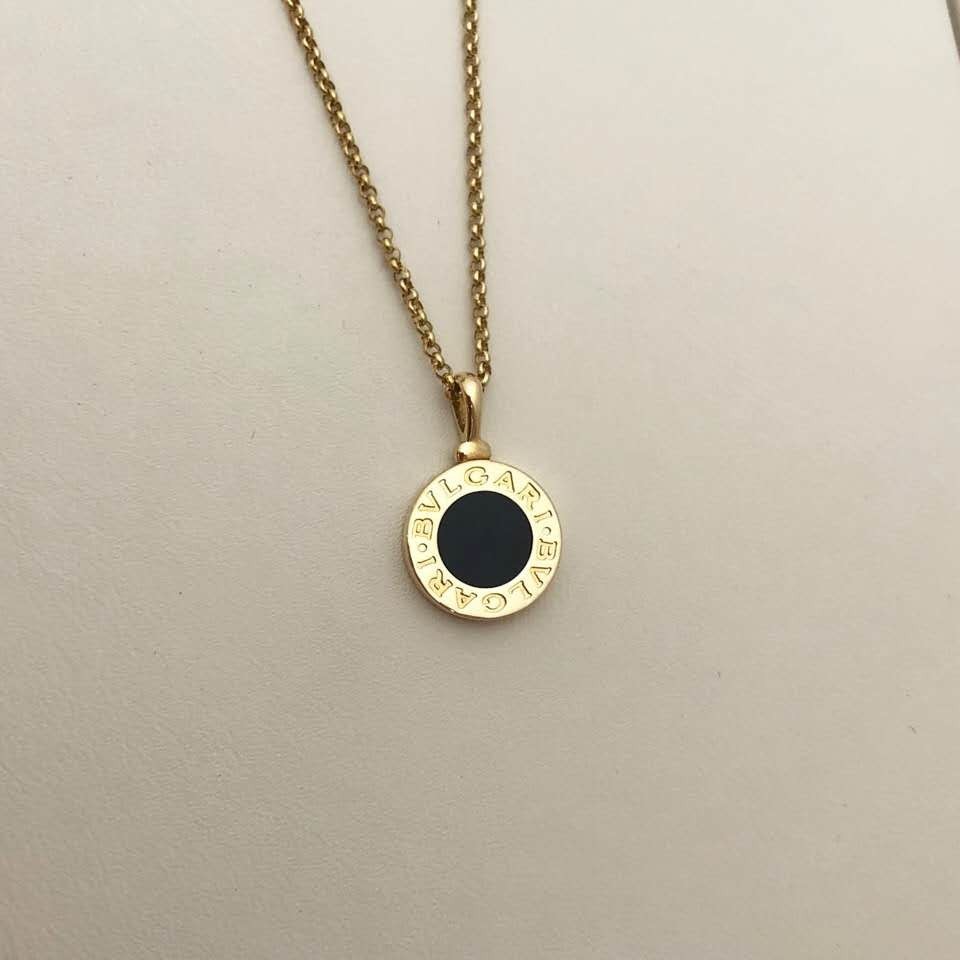 99新宝格丽bvlgari新款双面logo金黑玛瑙圆环项链女项链